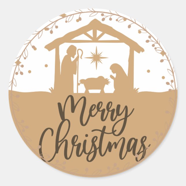 Scène de Nativité Joyeux Sticker rond Noël (Devant)