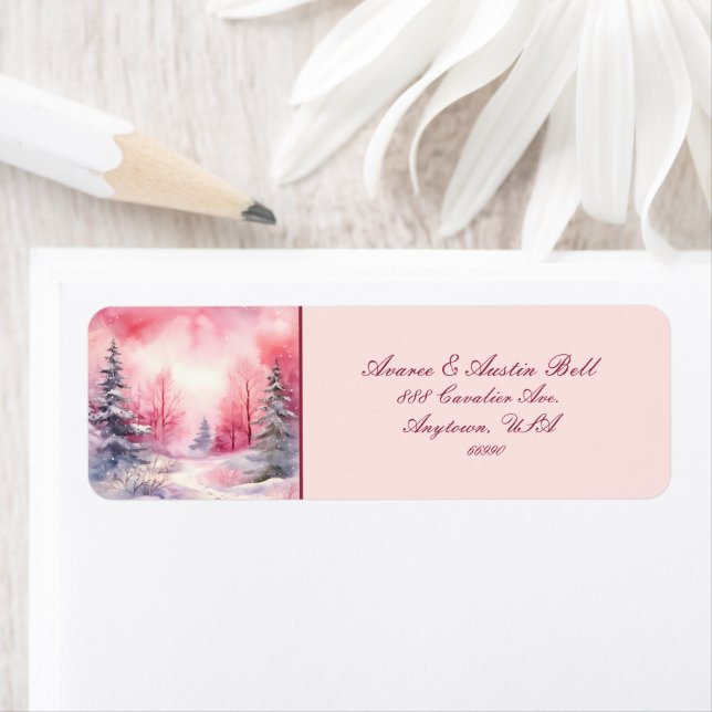 Scène de neige rose Hiver Arbres Sky Trail (En situation)