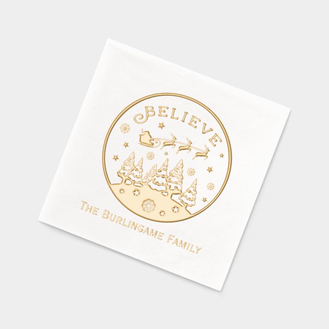 Scène de Noël avec texte "Croire" Nom de famille (Gauche)