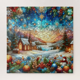Scène de Noël en verre tendu Puzzle