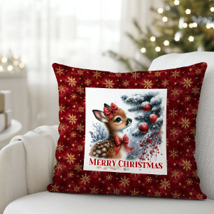 Scène de Noël feutrée bébé faon oreiller de Noël