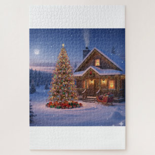 Scène de puzzle cosy de la veille de Noël au clair