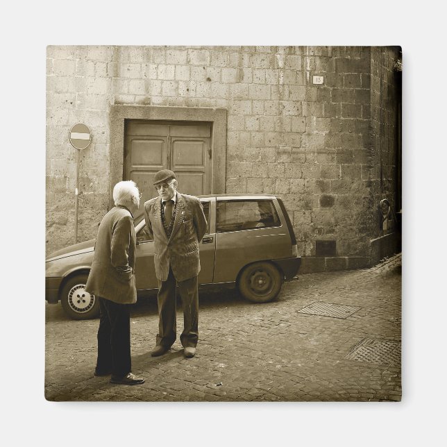Scène de rue italienne dans sepia carré aimant (Devant)