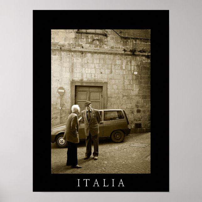 Scène de rue italienne sépia et affiche noire (Devant)