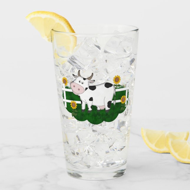 Scène de vache caricaturale 16 oz Boisson Verre (Devant glace)