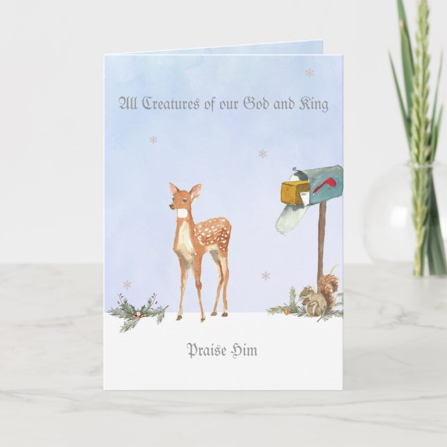 Scène d'hiver avec carte religieuse de cerf (Devant)