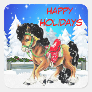 Scène d'hiver avec Sticker Personnalisé Pony