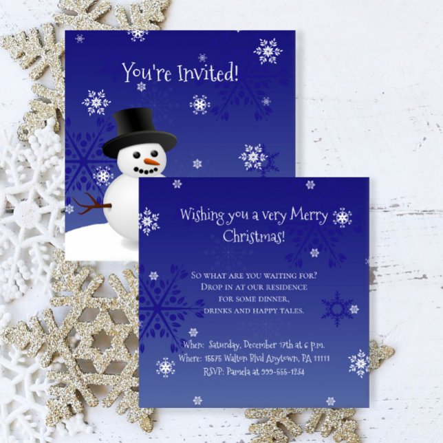 Scene d'hiver Blue Snowman Invitation de Noël (Blue Snowman Winter Scene Christmas Party Invitation)