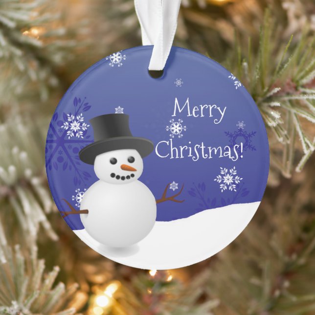 Scene d'hiver Blue Snowman Ornament de Noël (Arbre)