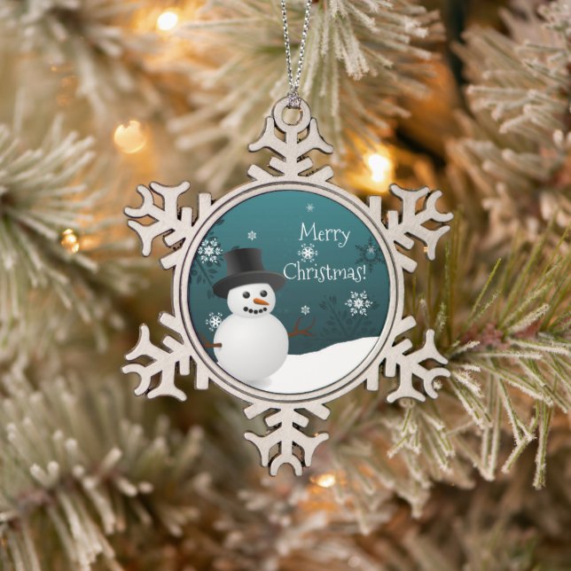 Scène d'hiver de Snowman turquoise Ornement de flo (Arbre)