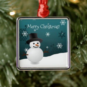 Scène d'hiver Snowman turquoise Ornement en cérami