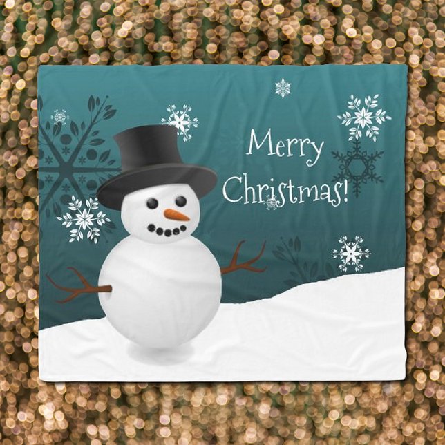 Scène d'hiver turquoise Snowman Couverture de Noël (Teal Snowman Winter Scene Christmas Fleece Blanket)