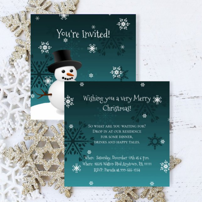 Scène d'hiver turquoise Snowman Invitation de Noël (Teal Snowman Winter Scene Christmas Party Invitation)