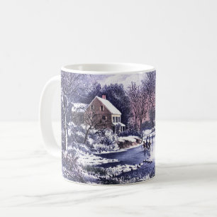 Scène D'Hiver vintage. Mug cadeau de Noël