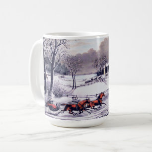 Scène D'Hiver vintage. Mugs cadeaux de Noël