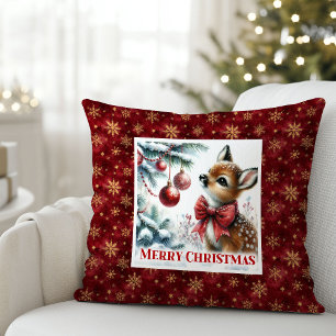Scène festive magique bébé faon oreiller de Noël