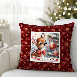 Scène festive pure bébé faon oreiller de Noël