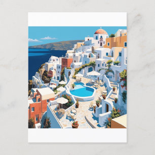 Scene from Santorini Greece Postcard