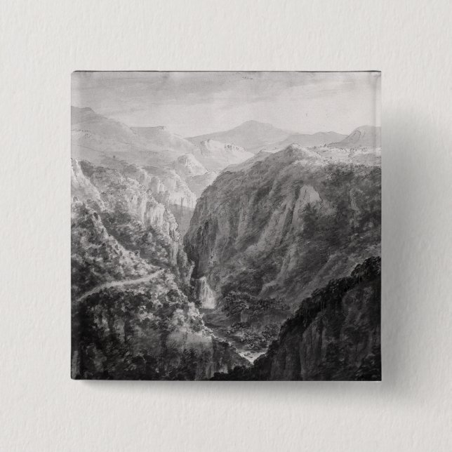 Scene from the Inn at Devil's Bridge with the Fall 2 Inch Square Button (Front)