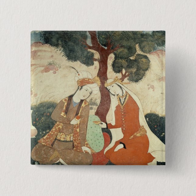 Scene galante from the era of Shah Abbas I 2 Inch Square Button (Front)