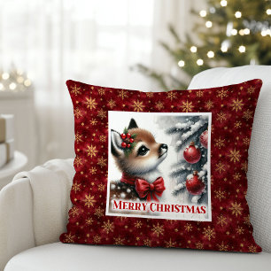 Scène joyeux Noël bébé faon oreiller de Noël