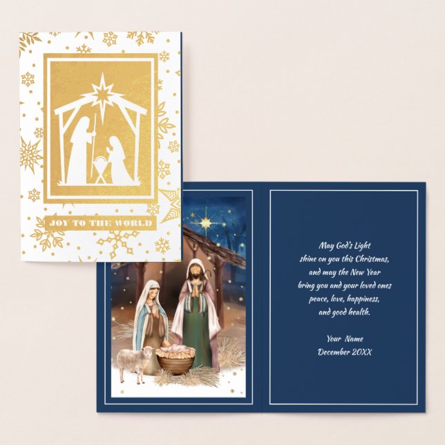 Scène Nativité Luxe Véritable Foil Cartes de Noël (Affichage)