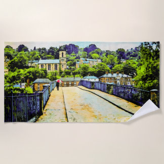 Scene of Ironbridge in Shropshire, England Beach Towel