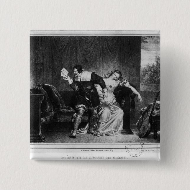 Scene of the cousin's letter 2 inch square button (Front)