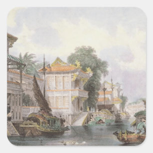 Scene on the Horan Canal near Canton, c.1850 (colo Square Sticker