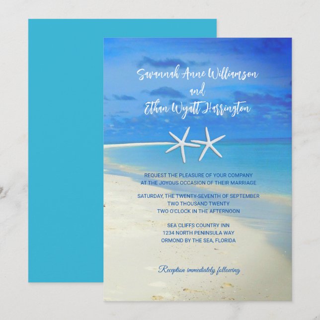Scène Plage Faire-part de mariage d'étoiles de mer (Devant / Derrière)