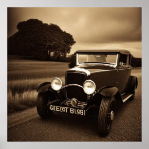 Scène Sepia vintage 1930 voiture 2 Poster