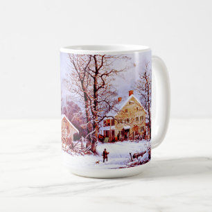 Scène vintage d'hiver. Tasses de cadeau de Noël