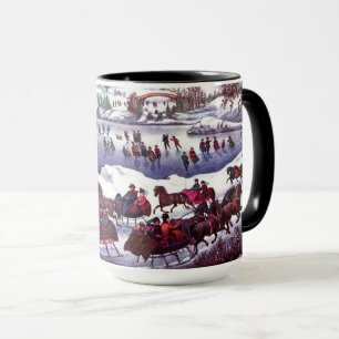 Scène vintage d'hiver. Tasses de cadeau de Noël