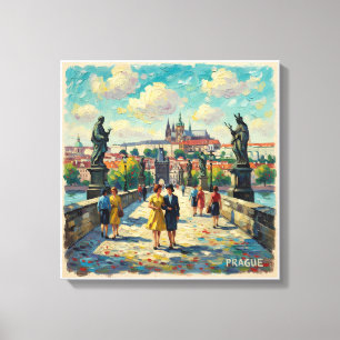 Scène vintage du pont Charles de Prague sur toile 