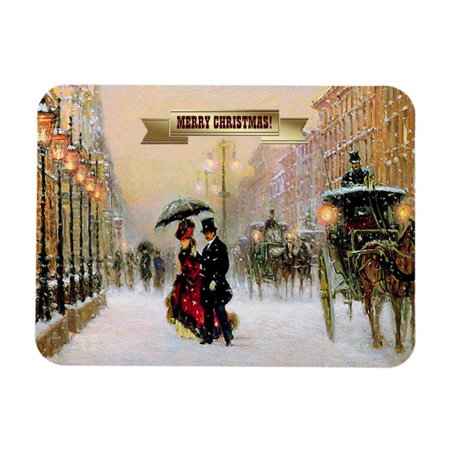 Scène vintage Parisienne Noël Cadeaux Magnets (Horizontal)