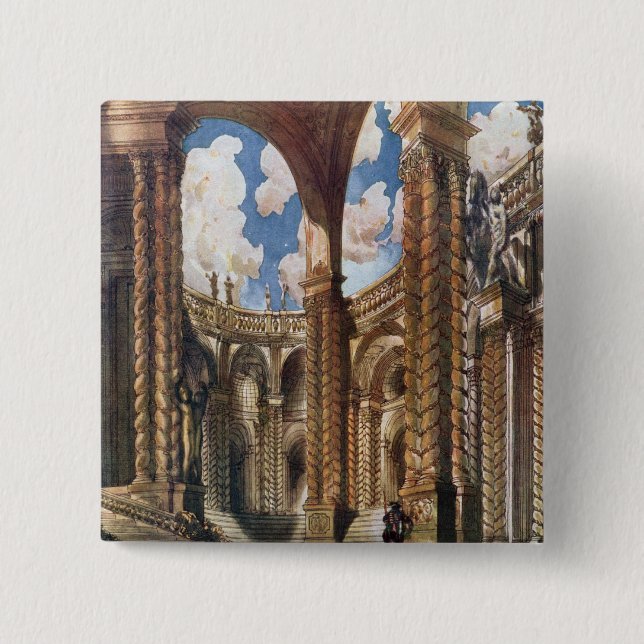 Scenery design for the Betrothal, from Sleeping Be 2 Inch Square Button (Front)