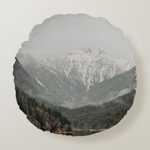 SCENERY OF TREES AND MOUNTAIN ROUND PILLOW