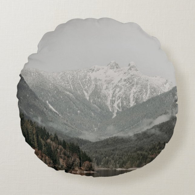 SCENERY OF TREES AND MOUNTAIN ROUND PILLOW (Front)