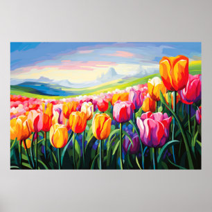 Scenery Panoramic Tulips Landscape Nature Poster