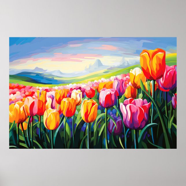 Scenery Panoramic Tulips Landscape Nature Poster (Front)
