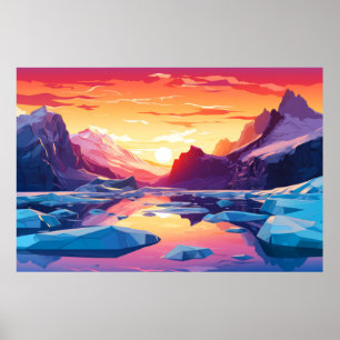 Scenery Winter Sunset Landscape Nature Poster
