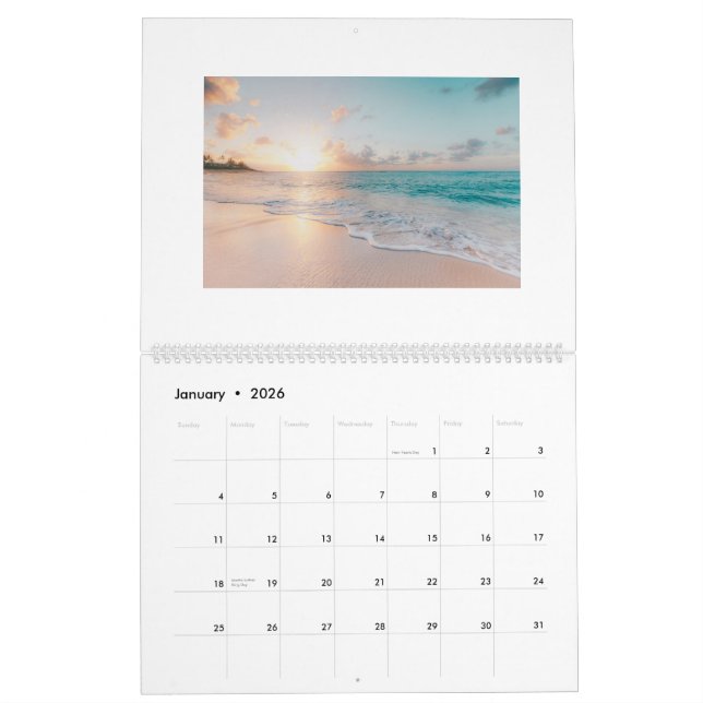 Scènes de plage Calendrier 12 mois Ajouter vos pho (Jan 2026)