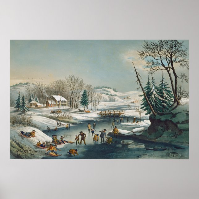 Scènes d'hiver américaines - Poster d'art raffiné  (Devant)