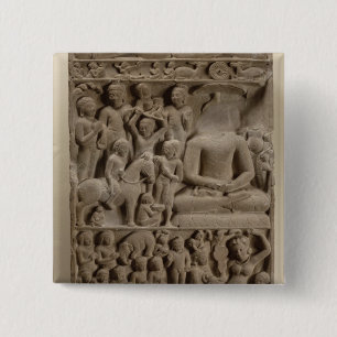 Scenes from Buddha's life, Sarnath, Uttar Pradesh 2 Inch Square Button
