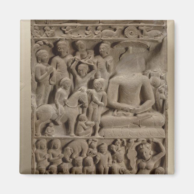 Scenes from Buddha's life, Sarnath, Uttar Pradesh Magnet (Front)