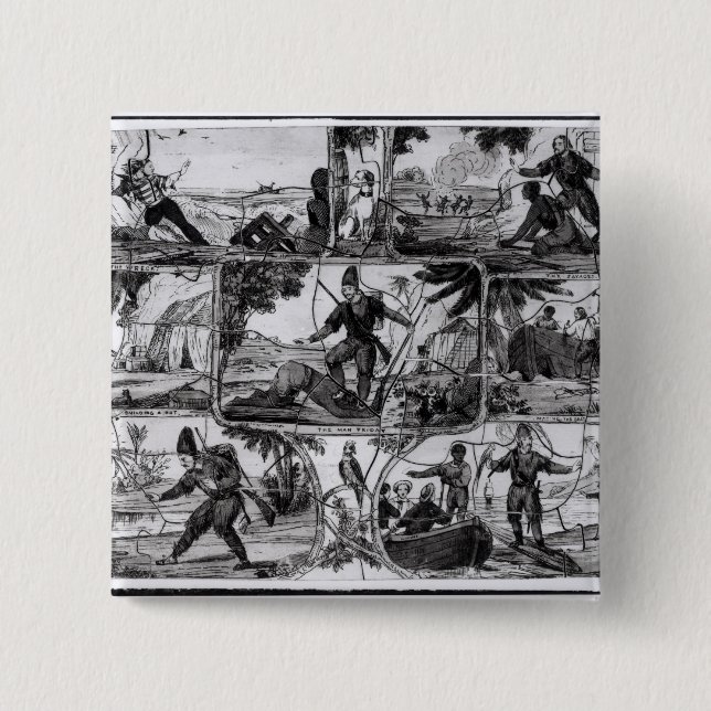 Scenes from 'Robinson Crusoe' by Daniel Defoe 2 Inch Square Button (Front)