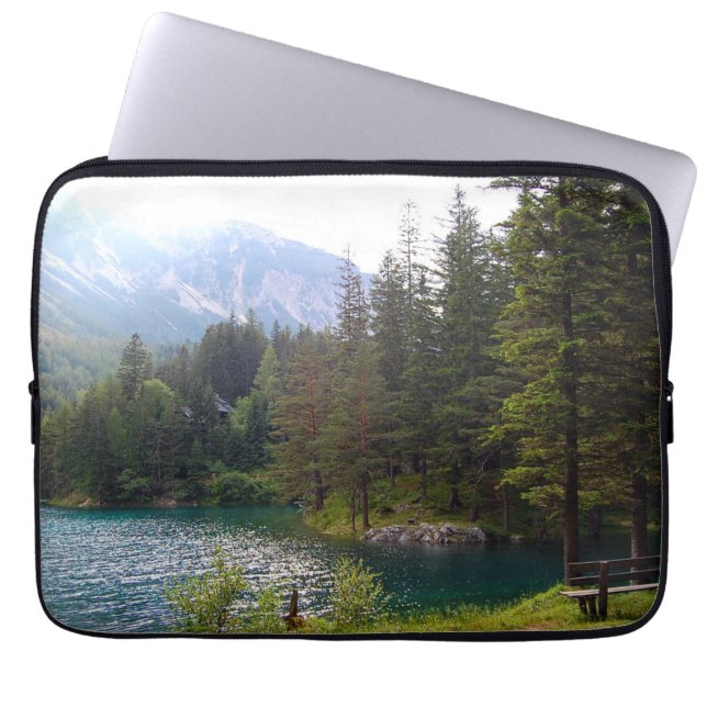 Scenic Alpine Forrest and Lake Photo Laptop Sleeve (Front)