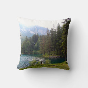 Scenic Alpine Forrest and Lake Photo Throw Pillow