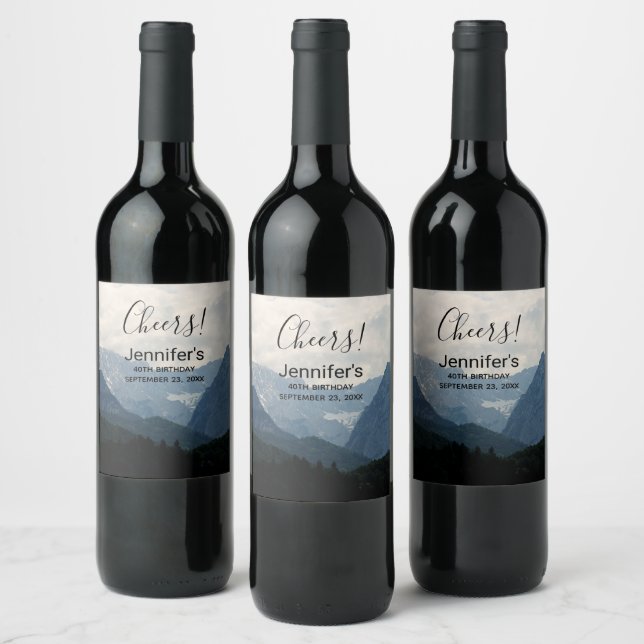 Scenic Alpine Mountains Nature Photo Birthday Wine Label (Bottles)