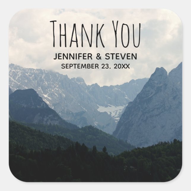 Scenic Alpine Mountains Nature Photo Wedding Square Sticker (Front)